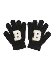 1 双儿童针织手套，带 26 个英文字母，男女通用保暖滑雪手套，Y2K 风格户外冬季手套，适合日常穿着和服装 - 黑色 - 查看 54