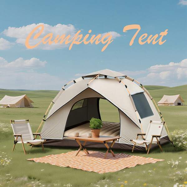 78*78*59 Inch Four-Person Automatic Pop-Up Tent With Two Doors And Two Windows. Zipper Closure, Oxford Fabric, Fiberglass Frame, Mosquito-Proof Design, More Suitable For Camping, Fishing, Hiking And Mountain Climbing - Available In Two Colors