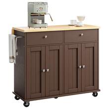Vongrasig 39" Kitchen Island On Wheels With Storage Cabinet Kitchen Cart Cabinet With Shelves, Cart Handle For Towel Rack Or Free Mobility, Portable Islands, - Brown - View 4