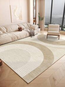 1 Stück beiger Großraum-Teppich für Wohnzimmer, abstraktes Linien- und modernes minimalistisches Wasserwellen-Muster, flauschiges Material, weich und angenehm anzufühlen, leicht zu pflegen, wasserabweisend und fleckresistent, rutschfeste Rückseite, Teppich für Lobby, Schlafzimmer, Wohnzimmer, Badezimmer, Küche, Esszimmer, Büro, Raumdekoration und Fußmatte, für Feierlichkeiten.