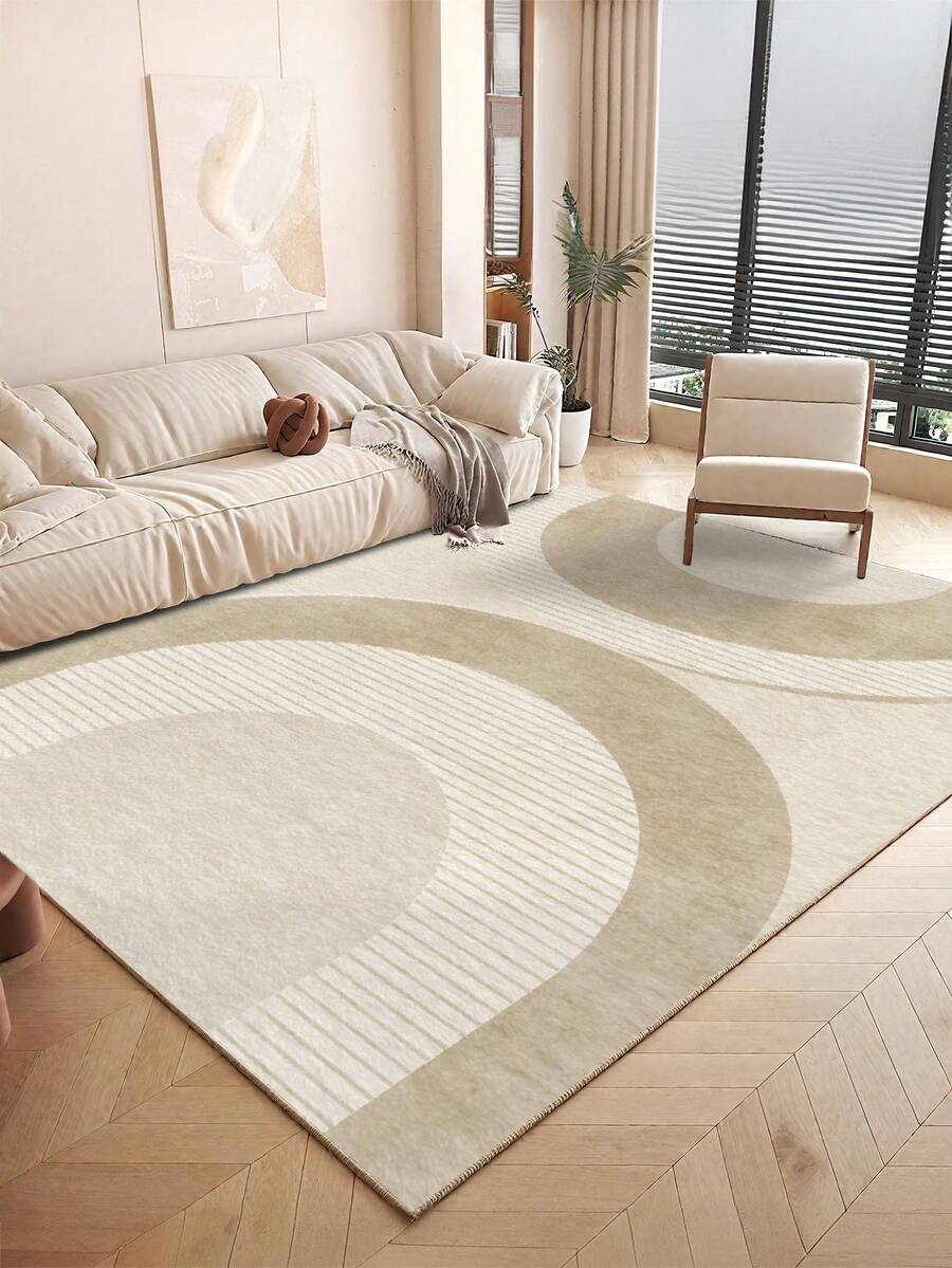 1 Stück beiger Großraum-Teppich für Wohnzimmer, abstraktes Linien- und modernes minimalistisches Wasserwellen-Muster, flauschiges Material, weich und angenehm anzufühlen, leicht zu pflegen, wasserabweisend und fleckresistent, rutschfeste Rückseite, Teppich für Lobby, Schlafzimmer, Wohnzimmer, Badezimmer, Küche, Esszimmer, Büro, Raumdekoration und Fußmatte, für Feierlichkeiten.