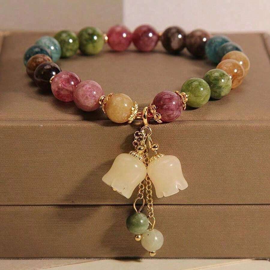 Rainbow Tourmaline Bracelet Niche Luxury Lily Of The Valley Pendant Bracelet Bestie Birthday Gift