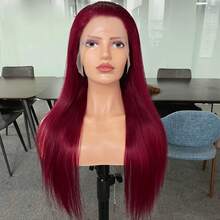 Eulisi 99J 勃艮第直发蕾丝前假发真人发 180 密度 13*6 透明蕾丝前假发真人发直发假发女士预拔婴儿头发万圣节服装 - S99J - 查看 22