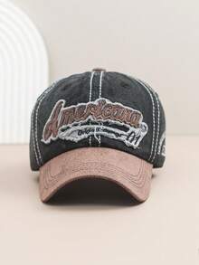 1pc Embroidered Suede Baseball Cap, Distressed Vintage Look Sun Hat