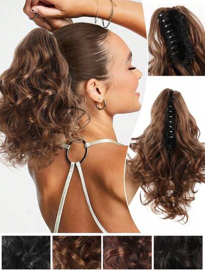 10 Inch Ponytail Extension - Clip In Ponytail Hair Extensions, Curly Wavy Pony Tail Hair Extensions, Synthetic Claw Clip Ponytail Extension For Women