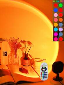 1个家居装饰USB供电LED日落投影灯，角度可调日落氛围灯，LED夜灯，适用于摄影/自拍派对装饰、客厅装饰日落灯、卧室装饰、露营装饰、婚礼装饰、营造氛围的红色日落装饰灯 - 彩色 - 查看 3