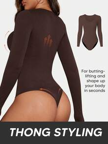 Women's Solid Color Casual Ribbed Long Sleeve Bodysuit