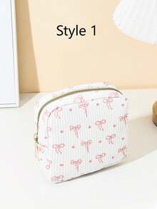 1pc Pink Bow Floral Print Sanitary Napkin Pouch, Mini Cosmetic Bag, Multifunctional Sanitary Napkin Organizer, Compact Square Bag, Women's/Girls' Travel Cosmetic Case, Cute Zipper Pouch Coin Purse, Campus Style, Suitable For School, Work, Travel, Makeup Bag, Skincare Bag, Toiletry Bag, Packaging Box, Travel Essentials