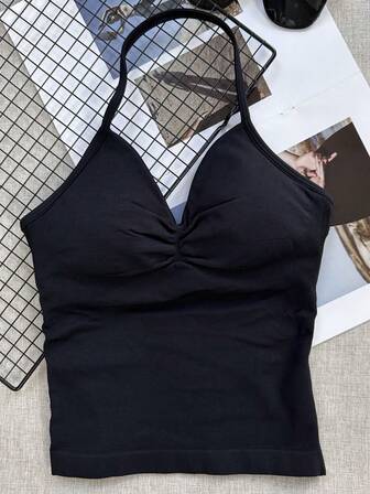 Women's Yoga Sports Bra Sleeveless Cropped Activewear Top, Elastic Fitness Workout Tank Top, Breathable