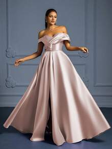 VIPGIRL 优雅长款喇叭连衣裙，晚礼服 - 藕粉色 - 查看 4