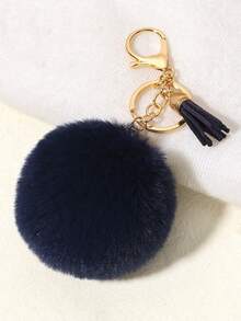 1 件小流苏仿毛绒球钥匙扣，适用于汽车或包包装饰 - 藏蓝色 - 查看 6