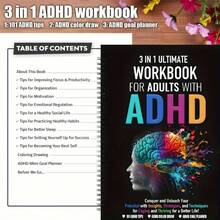 3-In-1 ADHD Workbook: 101 Expert Tips For Habit Improvement, Stress Relief Coloring, And Practical Goal Planning - The Ultimate Guide To Adult ADHD, ADHD Journal | Colorful Brain Design | Detailed Goal Setting