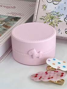 1PC INS Cute Macaron Bow Round Storage Box Kawaii Girls Jewelry Hairpins Dustproof Box Travel Portable Small Sundries Organizer
