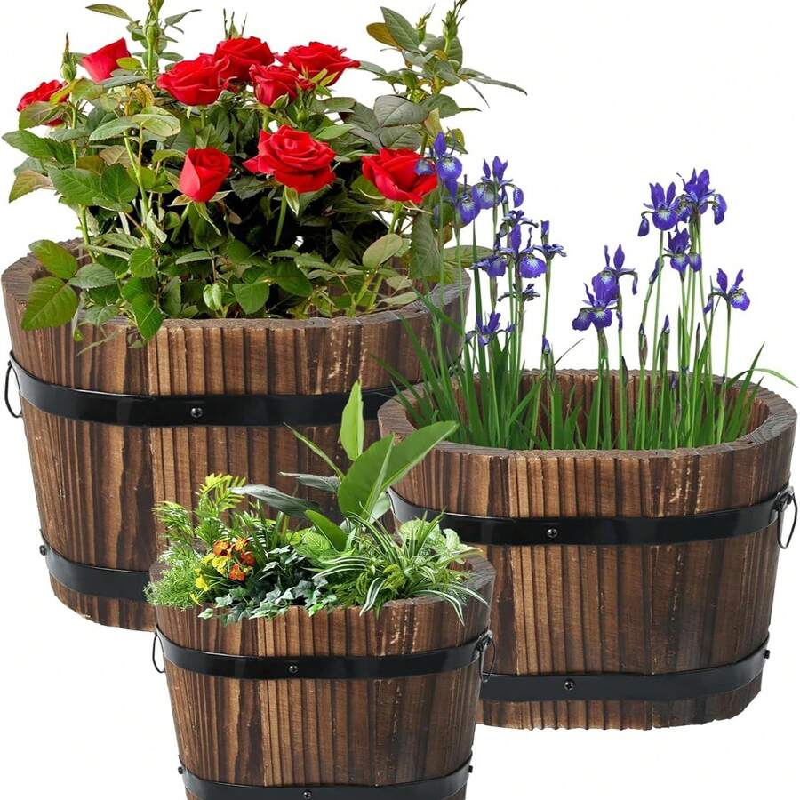 Vaso de suculentas de madeira carbonizada, vaso de vegetais para varanda ao ar livre, vaso de flores de madeira resistente à podridão, mini barril de madeira para decoração de casa vintage