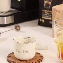 1pc Retro Cream Ceramic Espresso Measuring Cup With Handle - 300ml/600ml/800ml/200ml Markings, "Coffee" Printed, Reusable, High-Quality Home Coffee Brewing Tool, Hand Wash Only - Multicolor - View 9