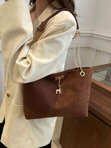 1个涤纶鹿图案装饰大容量拉链单肩手提包，适合女性日常使用，可用于购物、收纳钱包、购物、年轻女性、大学生、新婚夫妇、白领等。非常适合办公室、学校、工作、商务、通勤、户外活动、旅行和郊游。 - 咖啡棕 - 查看 5