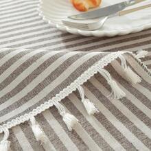 Tablecloth Striped Fringe Table Cloth Rectangular Tablecloths Cotton Blend Table Cover For Dining Coffee Buffet Kitchen Picnic Parties Tables (47 X 63 Inch, Coffee Brown) - Brown63x47Rectangular - View 6