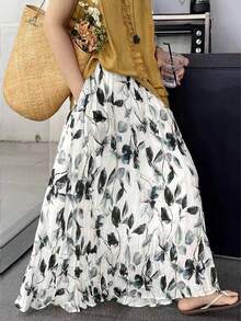 Women's Fashionable Printed Pleated Skirt, Versatile And Elegant Loose Fit, Slimming - 黑與白 - 查看 3