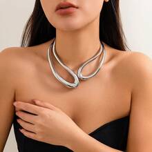 1 Piece Creative Exaggerated Geometric Twisted Hollow-Out Double-Layer Choker, French-Style Fashionable, Grand And High-End Women's Choker, Accessory For Parties And Banquets - Dây chuyền (bạc) - Xem 6