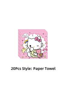 Sanrio 1/10/20/52 pièces/set Fournitures de fête Hello chat Vaisselle Gobelets en papier Serviettes en papier Nappe Drapeaux Sacs cadeaux Décoration de salle Convient pour anniversaire mariage cérémonie de remise des diplômes fête familiale quotidienne Décorations de Noël