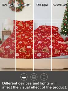 2/3 pièces Ensemble de literie avec imprimé nœud de Noël, renne, sapin de Noël (hors rembourrage), drap-housse de chambre, en tissu microfibre doux, respirant et confortable, comprend 1 housse de matelas et 1/2 taies d'oreiller, ensemble de draps-housses, options de taille : super king, king, queen, twin, respirant et confortable, conception à poche profonde jusqu'à 30 cm, résistant aux froissures, améliore la qualité du sommeil, lavable en machine, cadeau de literie de Noël - Multicolore - Voir 9