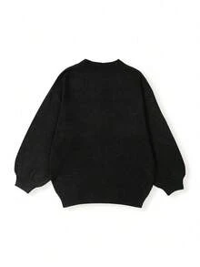 EAVA Fall/Winter Korean Style Minimalist Sweater Round Neck, Elegant Loose Fit Versatile Bell Sleeves Side Slit Pullover Knitwear For Women