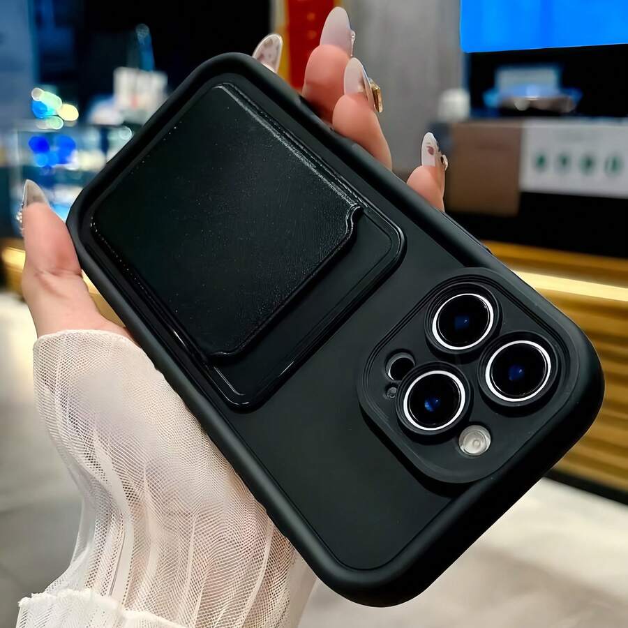 1个超薄极简镜头保护防摔手机壳，带黑色卡槽，可个性化定制，兼容 16 Pro Max、15/14 Plus、13、12、11，兼容三星系列，国际版，非国内版 - 黑色 - 查看 1