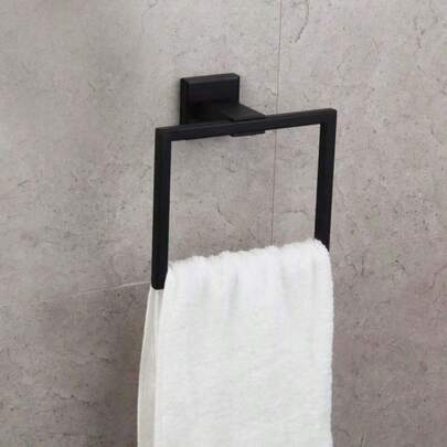 Square Bathroom Hand Towel Ring Stainless Steel Towel Holder Wall Mounted Black