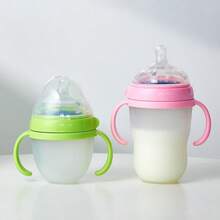 KUNT Biberón de silicona para bebé de 150ml/240ml con bola de gravedad y asa, anticólico, antideslizante, biberón para recién nacidos con asa para un agarre fácil - Multicolor - Ver 5