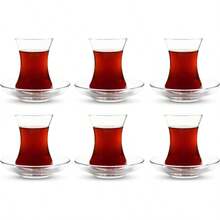 Turkish Tea Glass Set, Slim Waist Design And Thick Sole Prevent Tea From Getting Cold, Easy To Keep 6 People, 6 Saucers, 6 Glasses, Useful Set 12 Pieces - 6 - 查看 1