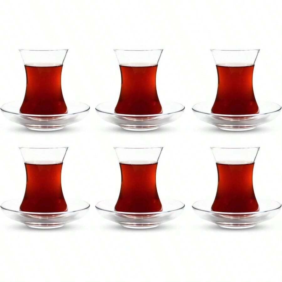 Turkish Tea Glass Set, Slim Waist Design And Thick Sole Prevent Tea From Getting Cold, Easy To Keep 6 People, 6 Saucers, 6 Glasses, Useful Set 12 Pieces - 6 - 查看 1