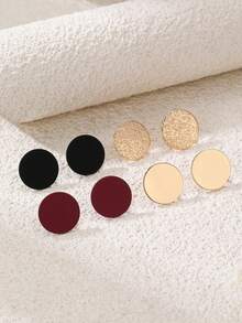 8pcs Minimalist Mini Geometric Round Metal Stud Earrings Set