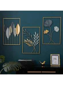 1 件北欧金属叶铁艺壁挂装饰，植物银杏棕榈枫叶墙壁挂件壁画客厅卧室家居装饰 - 金色 - 查看 11