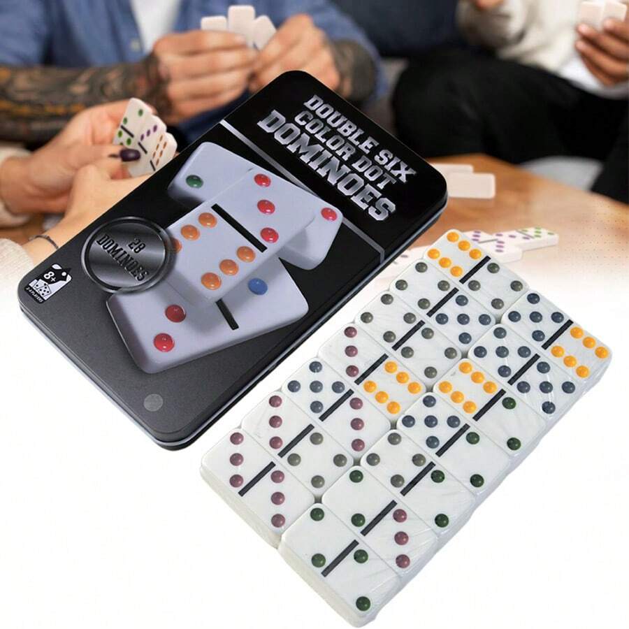 Christmas Double Six Color Dot Dominoes In Collectors Tin Box Black - Multicolor - View 1