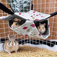Small Animal Hideaway& Hammock, Cozy House With Roof For Small Pets To Sleep And Hide - Washable Pet Cave& Hideout Corner, Hanging Hammock Hideout Bed, Cage Accessories For Guinea, Hamster, Rat, Glider, Squirrel, Ferret, Kitten, Squirrel, Chinchilla