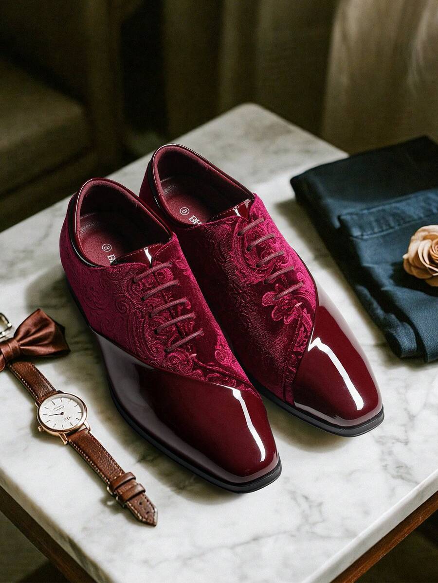 Men's Dress Shoes Classic Lace-Up Caden Glossy Velvet Formal Oxford For Business Dinners  Parties Cocktail Events Weddings  Valentine's Day Gifts