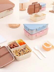 1pc Customizable Flip-Top Bento Box, Supports Artistic Text Customization, Large Area Customization, Portable, Waterproof, Leak-Proof, Ideal For Outdoor, Travel, School, Office, Includes Sauce Container And Utensils, Four-Side Locking Design