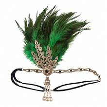 1920 年代羽毛头带，波西米亚头饰，锌合金菱形框架，女士 1920 年代羽毛装饰头带，重返校园