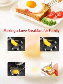 A Set Of 4 Egg Pancake Rings, 4 Egg Shaped, Circular, And Heart-Shaped Different Shapes Of Frying Molds, Maijie Stainless Steel Frying Pan, Cooking Tools, Kitchen Accessories, Small Tools, Rings - Silver - View 8