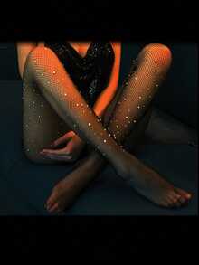 2 chiếc quần tất lưới đen đính đá Rhinestone cỡ lớn dành cho nữ, quần tất lưới bó sát co giãn, trang phục dự tiệc sáng bóng, phong cách Goth, đa năng cho mọi mùa - màu đen - Xem 5