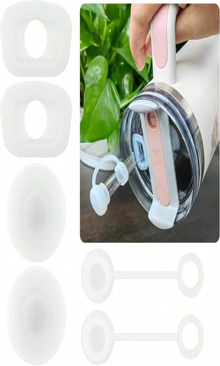 HOMDSG Silicone Spill Stopper Set Of 3, Compatible With Stanley Cup 40oz_ 30oz, Tumbler Accessories, Including 2 Straw Cover Cap, 2 Square Spill Stopper And 2 Round Leak Stopper - ColorB - 查看 1