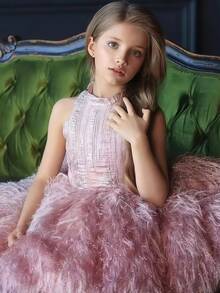 Young Girl Pink Bow Headband Sleeveless Elegant Christmas Party Princess Dress, Girls Formal Occasion Dress Suitable For Birthday Party, Prom, Wedding, Thanksgiving, Graduation - Pink - View 4