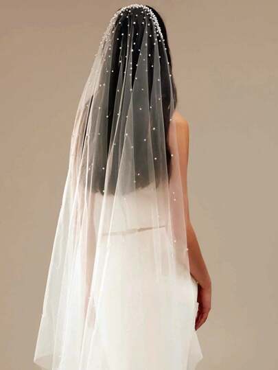 3 metros de velo de novia de perlas falsas, accesorios para vestido de novia de mujer, incluye peine, accesorio de fotografía, adecuado para ceremonia de catedral, propuesta, registro civil