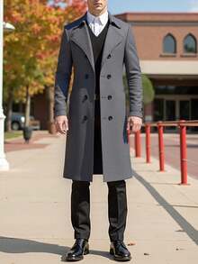 Abrigo largo para hombre de gabardina, abrigos para hombre en colores caqui negro gris con doble fil a de botones, elegante y formal para ocasiones especiales - Gris Oscuro - Ver 2