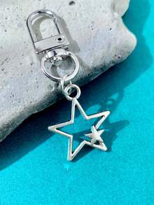 Silver 4-Pointed Star Keychain, Minimalist Personalized Phone Bag Charm, Car Key Chain Accessory