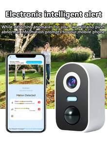 1pc Smart WiFi Battery-Powered Surveillance Camera, 3.6mm F2.0 Lens, IR LED Lights, Light Sensor, Microphone, Compact Black & White Rectangular Design, Rechargeable Wireless Security Camera For Indoor/Outdoor Home Use