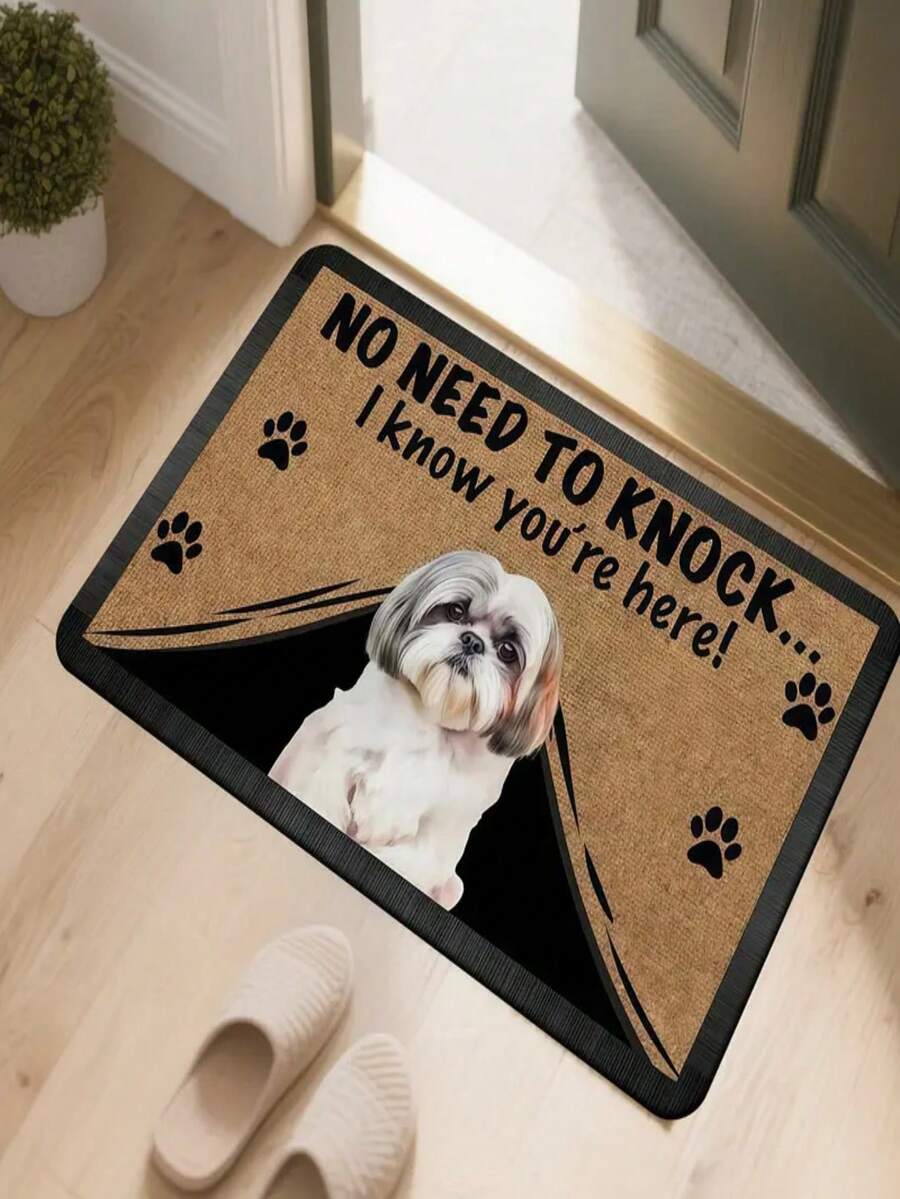1pc New Shih Tzu Welcome Doormat, Suitable For Living Room, Bedroom, Indoor - Machine Washable - Flannel Material, Delicate Wrap, Skin-Friendly, No Pilling, Water-Resistant Easy Care, Odorless - Ideal For Home Decor, Room Decor, Living Room Carpet, Bedroom Carpet, Bathroom Carpet, Kitchen Carpet, Area Rug, Hotel Decor - Area Rug, All Season Use.