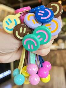 5pcs/1pc Cartoon Smiling Face Macaron Hair Ties Colorful Scrunchies Faux Pearl Elastic Hair Ties Cute Candy Color Hair Accessories High Elasticity Ponytail Holders Non-Damaging, Random Color ,Hair Elastics ,Hair Rubber Bands ,Hair Rope Head Accessories