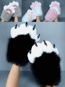 Furry Paw Gloves - Halloween Cosplay Cat Claw Design With Soft Fur, Perfect For Fursuit Paws And Head Accessories - Nhiều màu - Xem 5