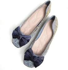 SAILING LU Square Toe Flats Shoes Rhinestoned Bowknots Ballet Flats For Women Studded Dress Shoes Comfort Light Weight LoafersChristmas - A-Blue - 查看 4